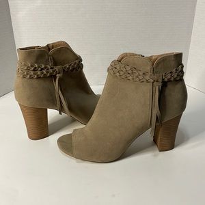 XOXO Belina Tan Open Toe Ankle Booties Block heel